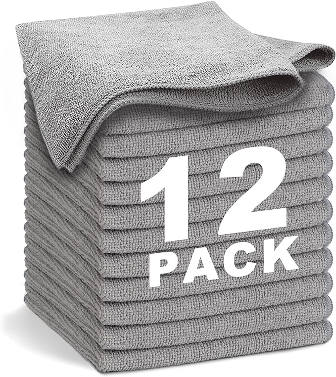 Gray Microfiber Cleaning Cloth 13"x13", Ultra Soft Absorbent Microfiber by WEAWE
