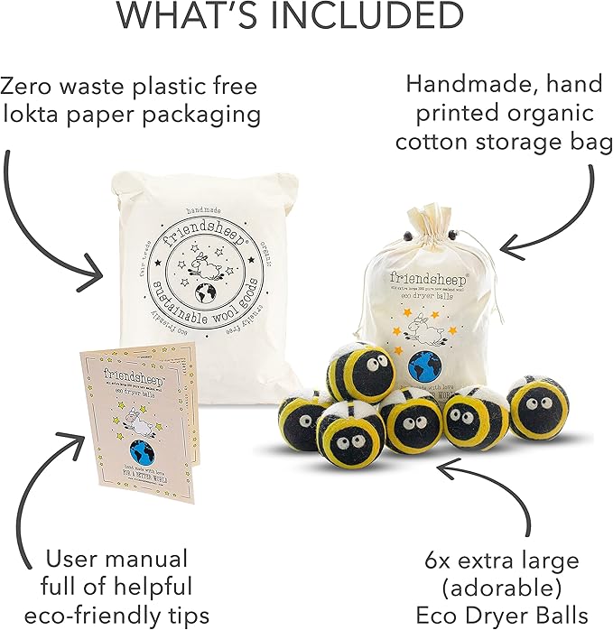 Friendsheep Wool Dryer Balls 6 Pack XL Organic Premium Reusable Cruelty Free - Image 4