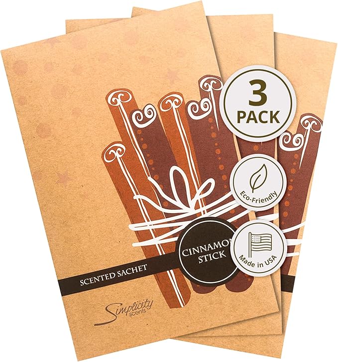 Simplicity Scents Cinnamon Sticks Scented Sachets Pack of 3, Fall & Winter by FloralSimplicity