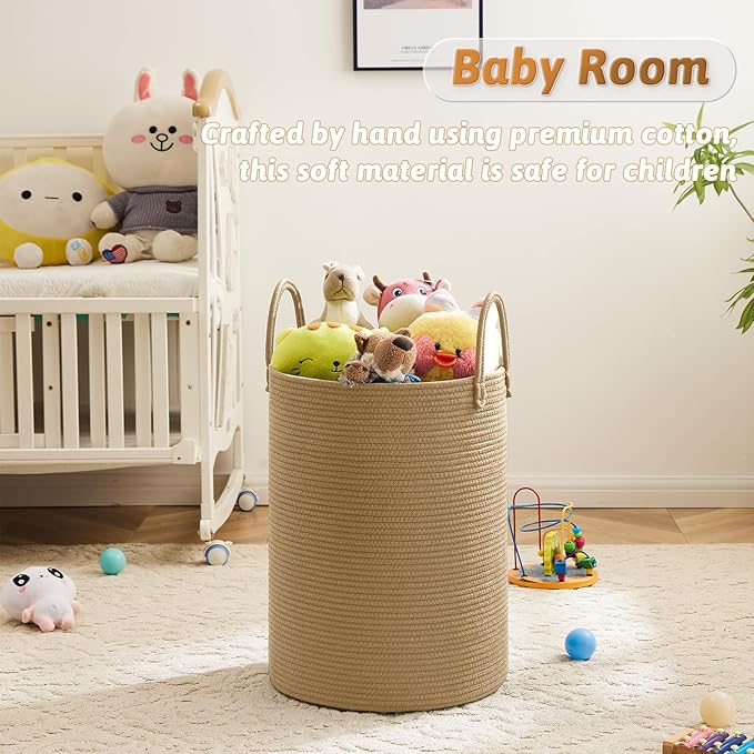 Laundry Basket, Woven Cotton Rope Laundry Hamper, 60L - Image 4