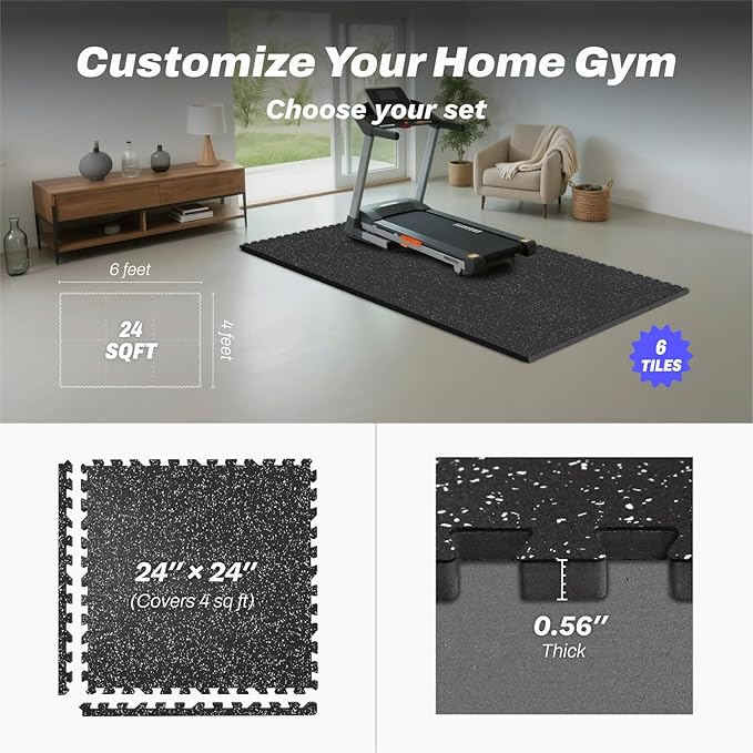AIRHOP 0.56in Thick 24 Sq Ft Exercise Equipment Mats, 6 Tiles Upgraded Rubber - Image 4