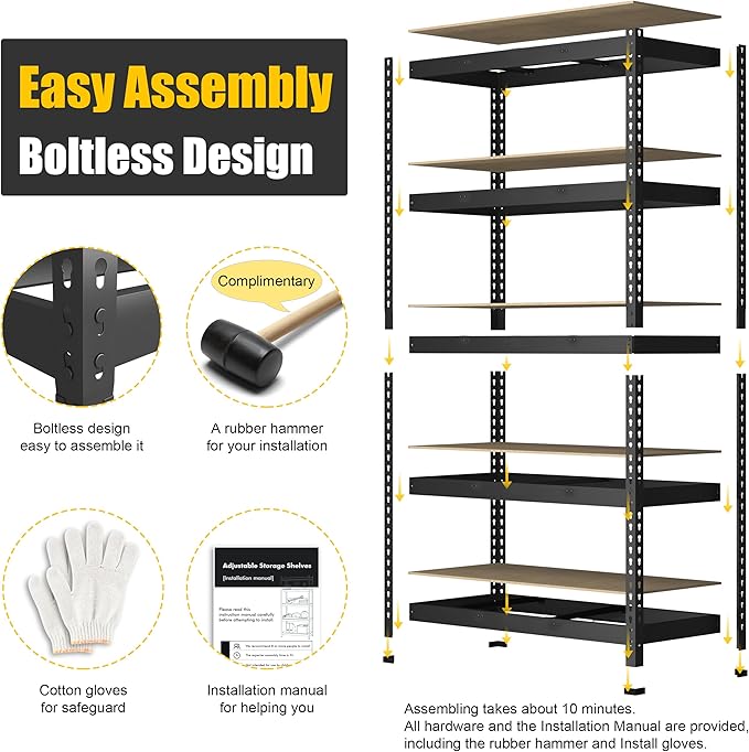 PrimeZone 48" x 24" x 72" Heavy Duty 5 Tier Adjustable Garage Storage Shelving - Image 5