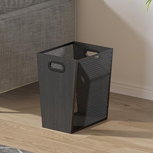 Piskyet Black Office Trash Can for Near Desk, 7 Gallon Unique Wood Bedroom by Piskyet