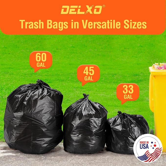 Delxo 55-60 Gallon Black Trash Bags, Durable & Puncture-Resistant Plastic - Image 8