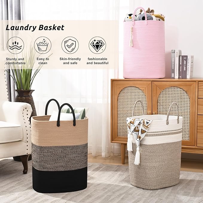 Woven Laundry Basket for Clothes, 50 L Large Rectangle Laundry Hampers - Image 6