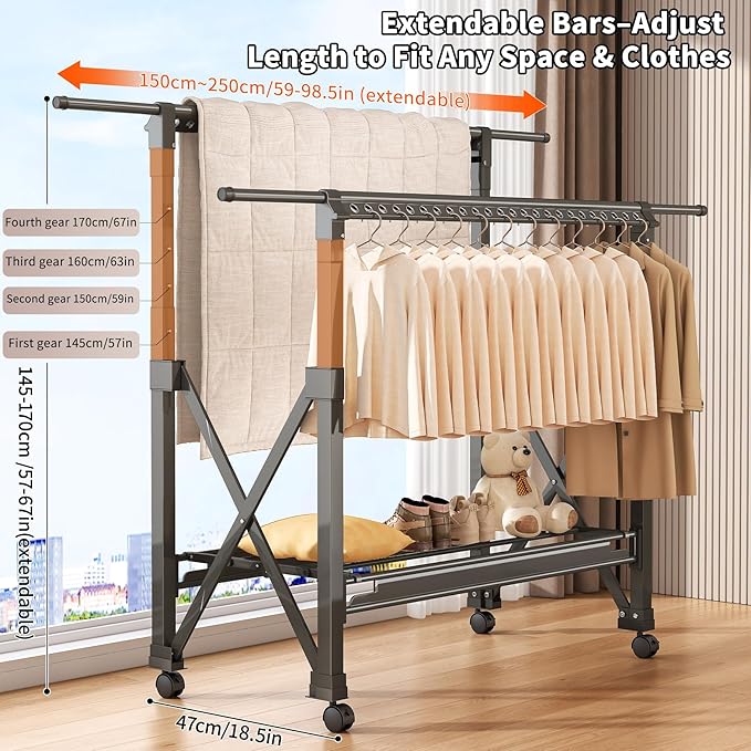 Heavy Duty Rolling Clothing Rack - Image 4