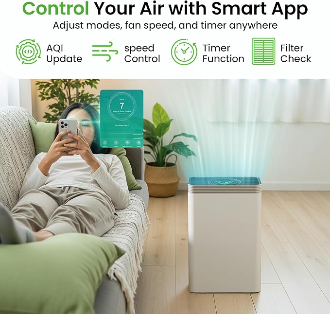 VUSIGN Air Purifier for Home Dorm Room up to 1110 ft², CADR 143 CFM, H13 HEPA - Image 8