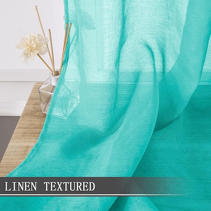 Tollpiz Short Sheer Curtain Linen Textured Living Room Curtains Sheer Light - Image 2