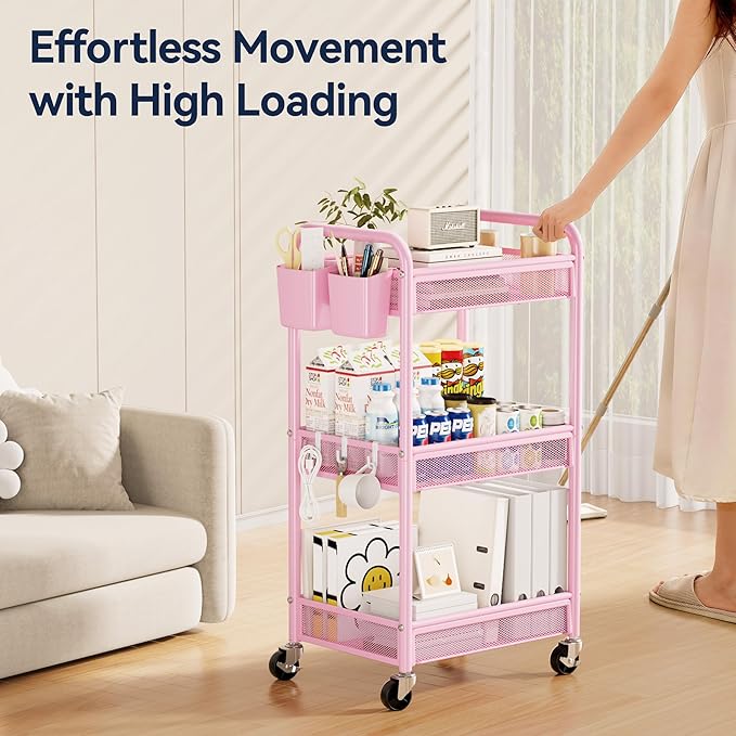 YASONIC 3 Tier Rolling Cart – Metal Utility Storage Cart - Image 4