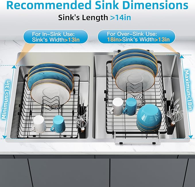 romision Expandable Dish Drying Rack Over The Sink Small Metal Stainless Steel - Image 6