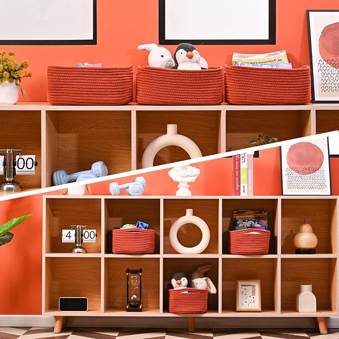 Small Red Woven Baskets for Organizing, Basket for Gifts Empty, Cotton Rope - Image 6