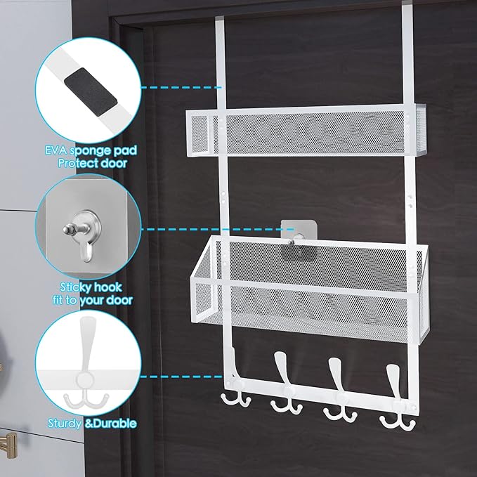 Over The Door Hooks Organizer, Coat Rack Over The Door Storage Hanger Towel Rack - Image 5