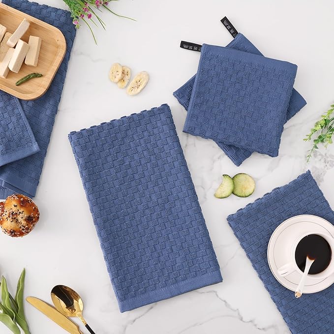 Fintale 100% Cotton Kitchen Towels and Dishcloths Set, 12 x 12 & 15 x 25 Inches - Image 8