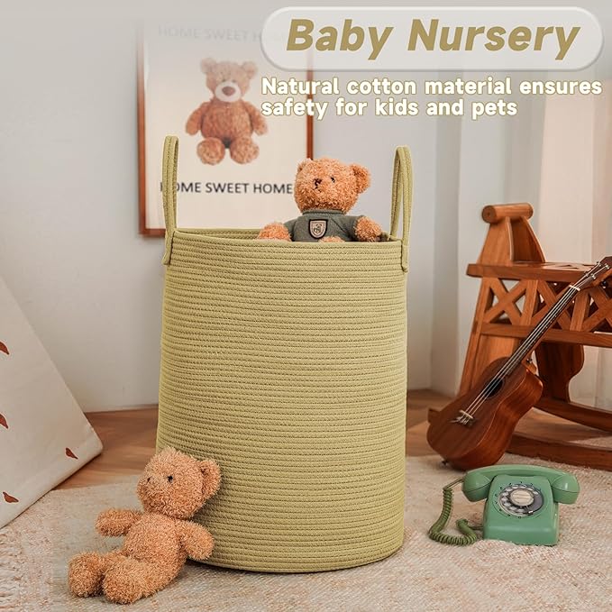 Large Woven Laundry Basket Hamper, 100L Cotton Rope Storage Bin - Image 2