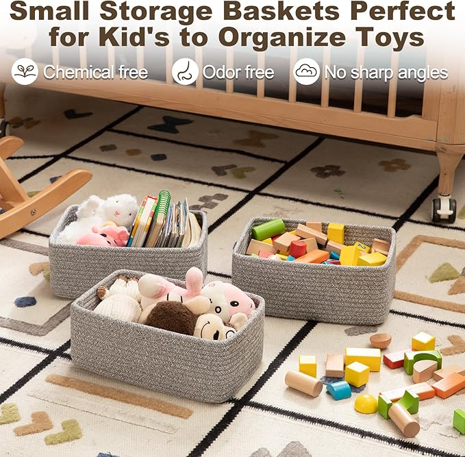 3 Pack Small Storage Baskets for Organizing, Cute Woven Decorative Gift Baskets - Image 3