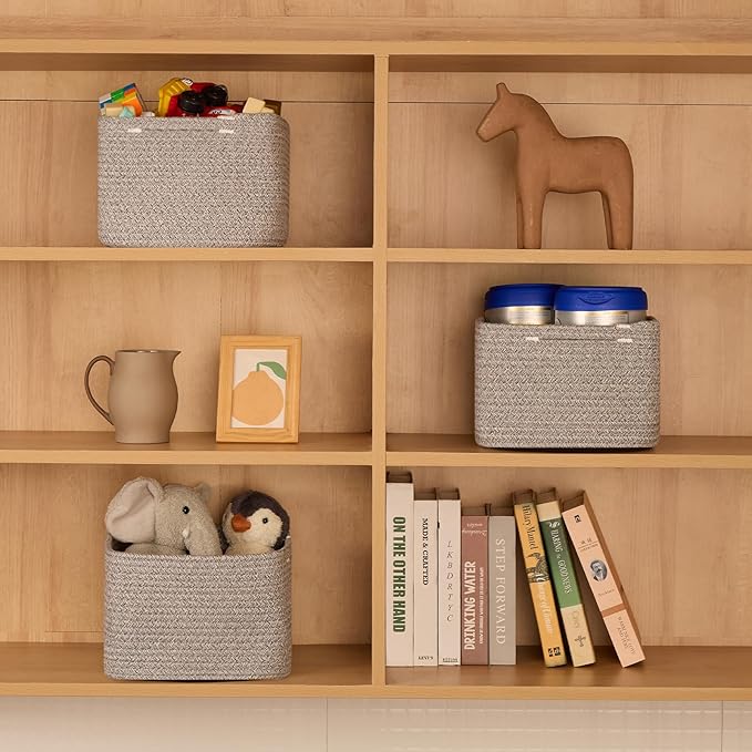 Small Organizing Baskets for Cubes Shelf, 9.7x9.7x7.1 Inch Rope Woven Storage - Image 4