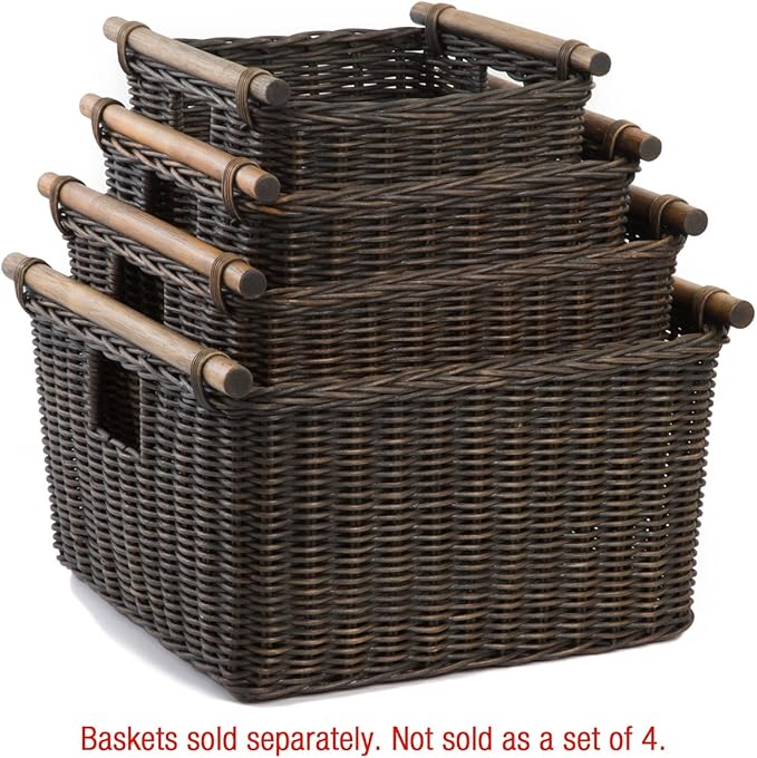 The Basket Lady Deep Pole Handle Wicker Storage Basket, 11.5 in L x 11.5 in W x - Image 4