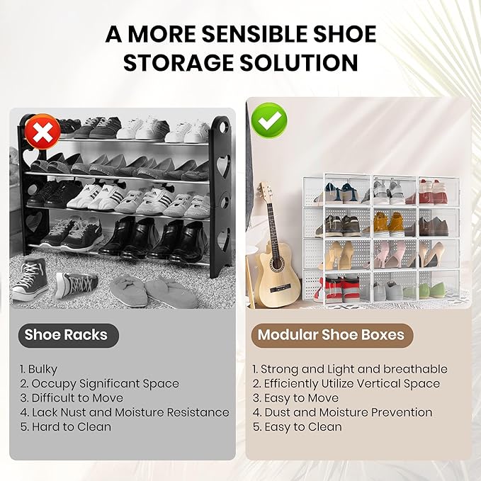 12 Pack XX-Large Modular Clear Plastic Stackable Shoe Storage Organizer - Image 6