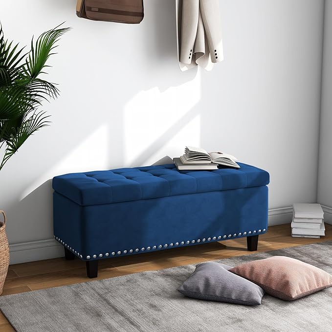 Ottoman with Storage, Storage Ottoman Bench with Button-Tufted, Upholstered End by DREAMSIDEA