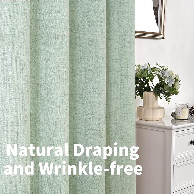 YoungsTex Sage Green Linen Semi Sheer Curtains 45 Inch Length - Image 7