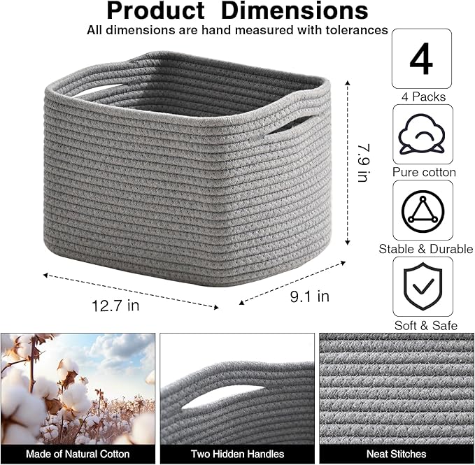 Small Storage Baskets for Organizing, Woven Storage Baskets for Shelves - Image 2