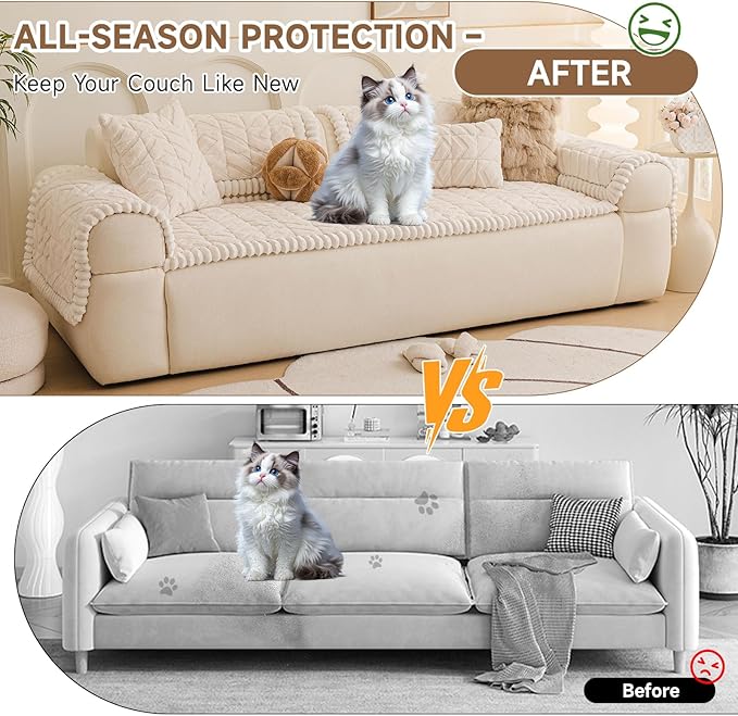 OTOB Plush Couch Cover for Dogs Washable, Non Slip Fuzzy Soft Armrest Backrest - Image 2