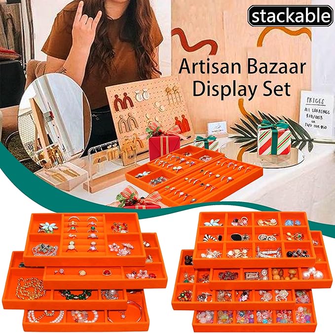 Jewelry Organizer Tray Stackable Velvet Jewelry Trays Drawer Inserts Earring - Image 8