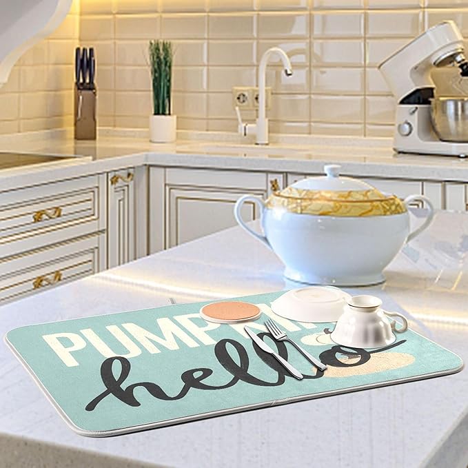 Hello Pumpkin Turquoise Fall Dish Drying Mat - Image 6