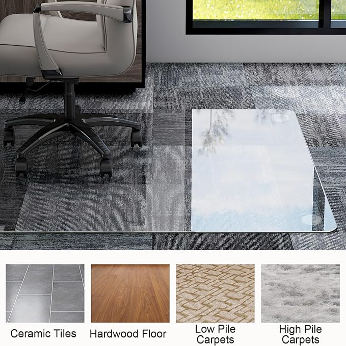 GLSLAND 47"x40" Tempered Glass Chair Mat Heavy-Duty Floor Protector - Image 5