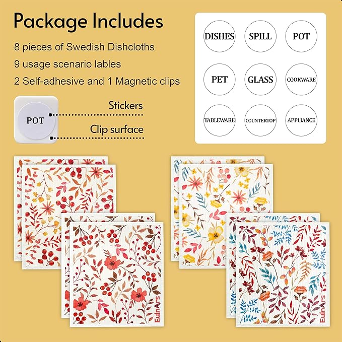 Swedish Dishcloths for Kitchen, 8 Pack Watercolor Reusable Paper Towels - Image 6