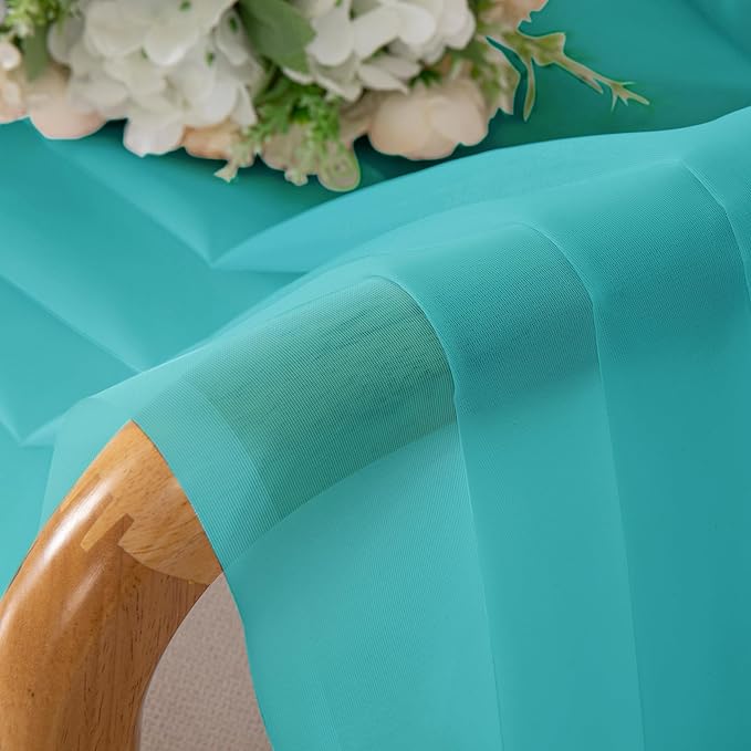 Chyhomenyc Turquoise Sheer Curtains 36 inch Length 2 Panels, Light Filtering - Image 4