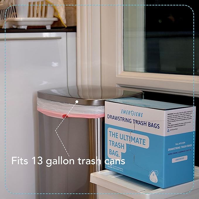 13 Gallon Drawstring Trash Bags, Unscented 200 Count Tall Kichen Garbage Bags - Image 2