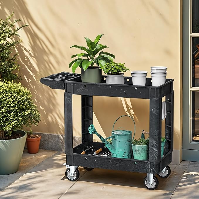 DWVO Utility Cart, 1000 lbs Capacity, 2 Shelf Heavy Duty Plastic Service - Image 7