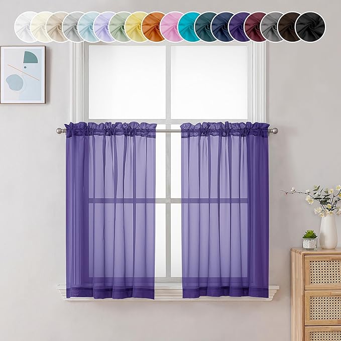 Chyhomenyc Sheer Curtains 36 inch Length 2 Panels, Light Filtering Voile Rod by Chyhomenyc