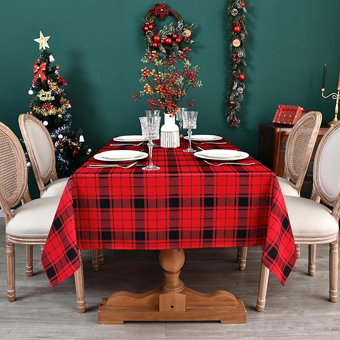 Red Gingham Christmas Plaid Tablecloth - Image 4