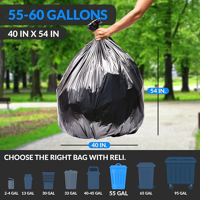 Reli. 55-60 Gallon Trash Bags Heavy Duty | 150 Count | 50-60 Gallon | Large - Image 2