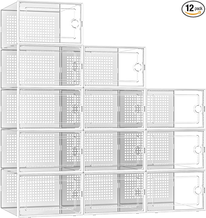 Kuject X-Large Shoe Storage Boxes Organizers Clear Plastic Stackable 12 Pack by Kuject