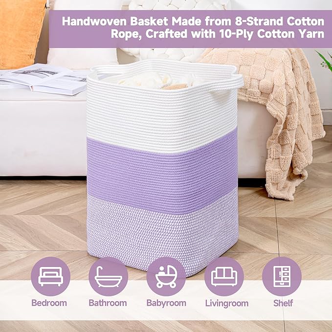 CLHMILY&Z 95L Laundry Basket Rectangular Lavender Rope - Image 3