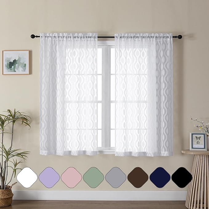 Aiyufeng White Sheer Curtains 45 Inch Length 2 Panels Set, Farmhouse Clip by Aiyufeng