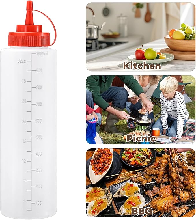 Condiment Squeeze Bottles Ketchup Dispenser, 4 Pack 32oz Squeeze Bottles - Image 6