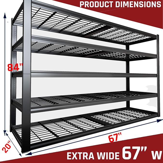 68" W Garage Shelving Heavy Duty, 5 Tier Garage Shelves, Adjustable Storage - Image 3