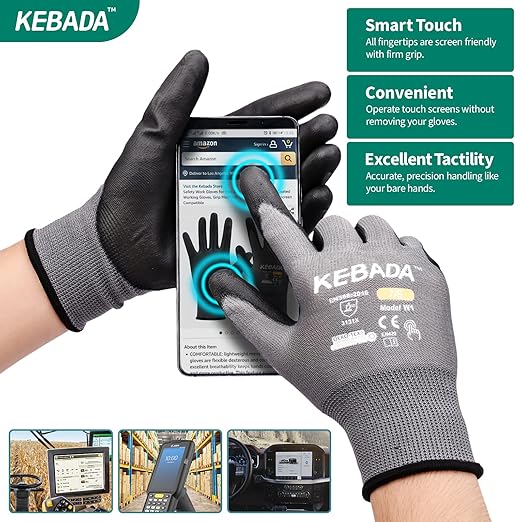 Kebada Safety Work Gloves, 120 Pairs Bulk Pack, Touchscreen, PU Coated - Image 3