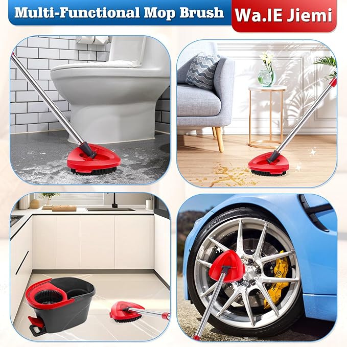 2 Pcs Spin Mop Replacements Scrub Brush and 1 Mop Base - Image 7