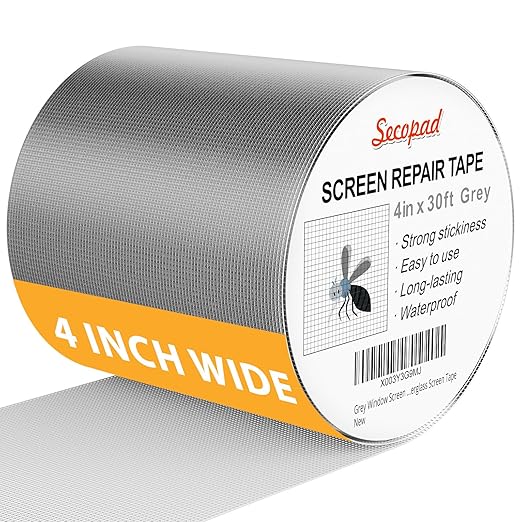 Grey Window Screen Repair Kit, 4 in X 30 FT Screen Repair Tape by Secopad