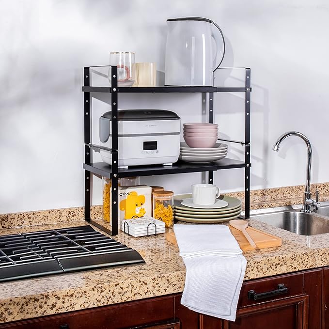 Expandable Cabinet Shelf Organizer Rack, Stackable Kitchen Counter Storage - Image 2