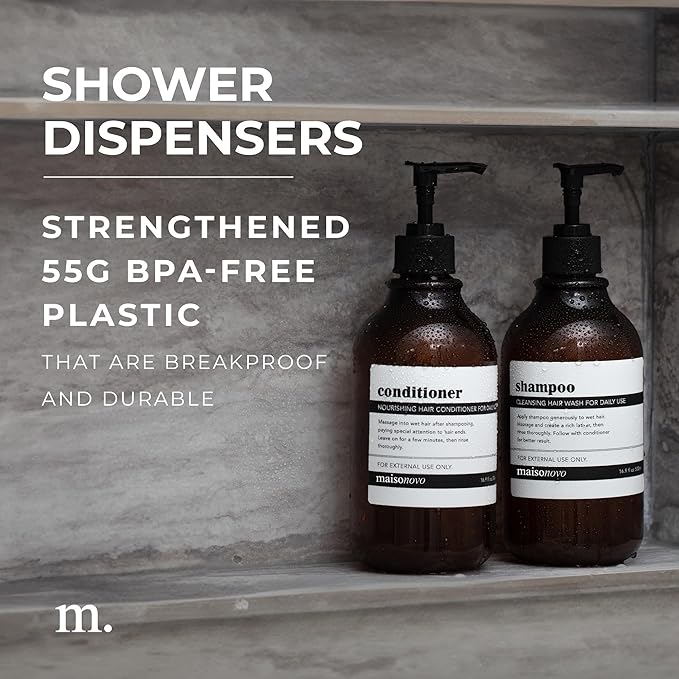 MaisoNovo Refillable Shampoo and Conditioner Bottles | 16.9 fl oz Set of 3 - Image 2