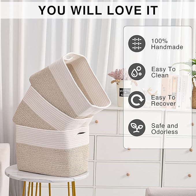 Storage Baskets for Organizing, Woven Cotton Rope Basket for Storage Books - Image 5
