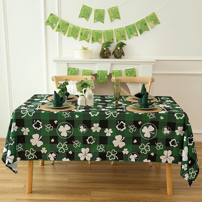 Green Waterproof Plaid St.Patrick Tablecloth Fabric - Image 9