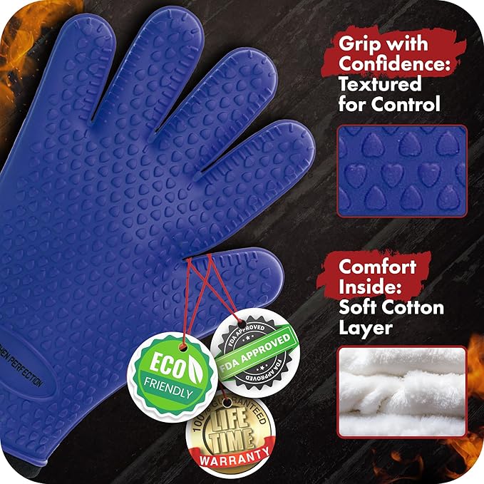 KITCHEN PERFECTION S Silicone Smoker Oven Gloves -Extreme Heat Resistant BBQ - Image 2