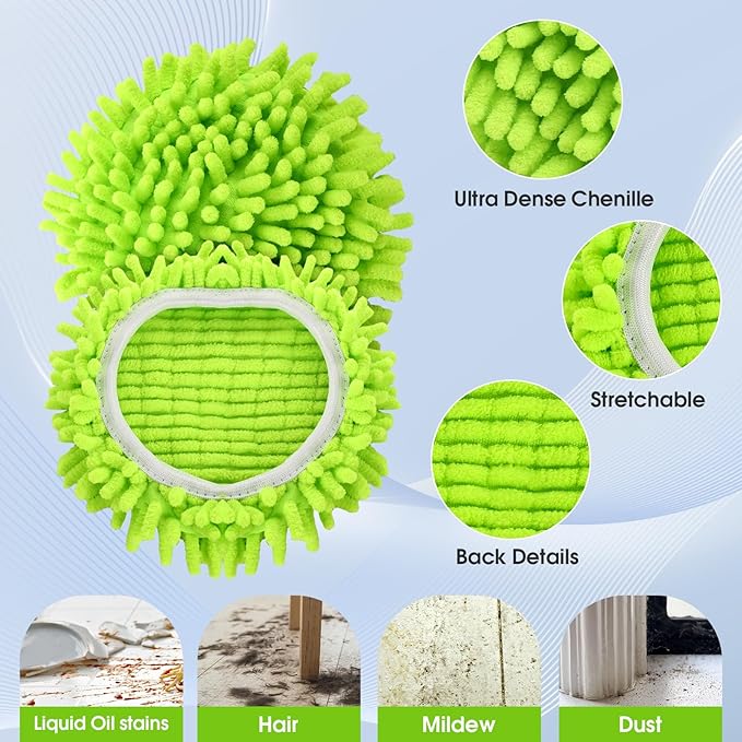 4 Pcs Micro Spin Mop Replacements Head & 2 Chennile Mop Heads & 1 Scrub Brush & - Image 3
